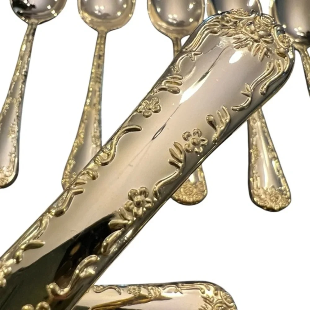 31 WM Rogers & Son Gold Plated Flatware Silverware Enchanted Rose Floral Scroll‎